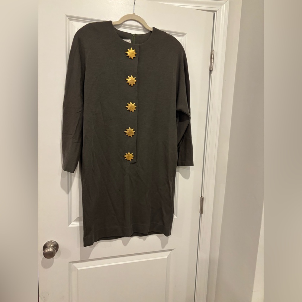 Olive Green Dress with Gold Star Buttons
